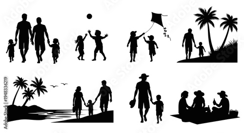 Black  White Silhouettes of Families Enjoying Outdoor Activities