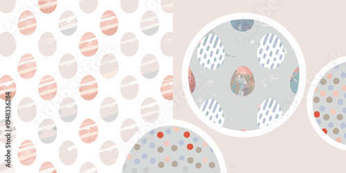 Pastel easter eggs with various patterns on a light background