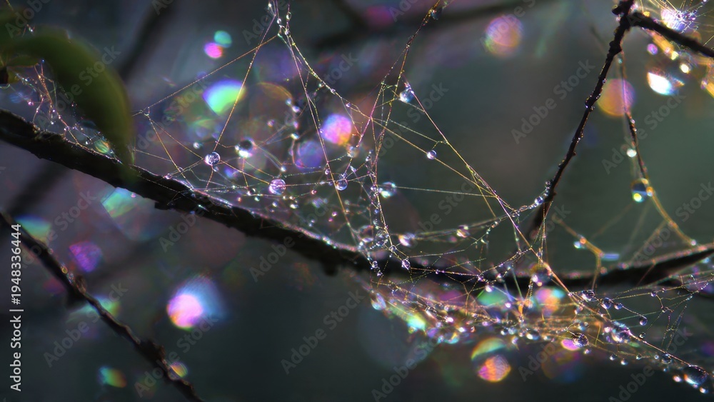 Obraz premium Spiderweb with water droplets