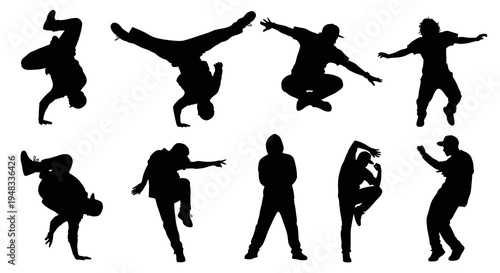 Breakdancing Silhouette - Hip Hop Dancer, B-Boy Poses, Urban Style