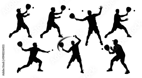 Tennis Players Silhouettes - Dynamic Action Poses - Vector Art