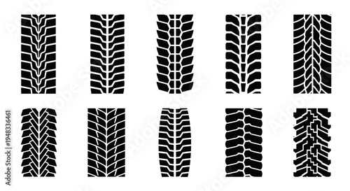 Black and White Tire Tracks Vector Set