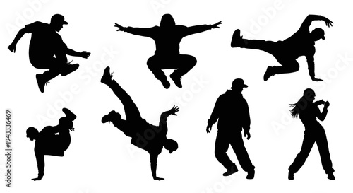 Breakdance Silhouettes: Dynamic B-Boy and Hip Hop Dancer Poses
