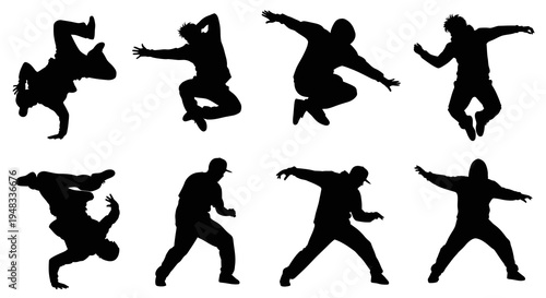 Breakdance Silhouettes: B-boy Poses, Dynamic Action, Vector Art