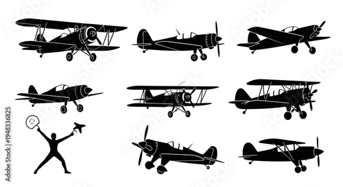 Vintage Aircraft Silhouette Vector Set - Aviation Art