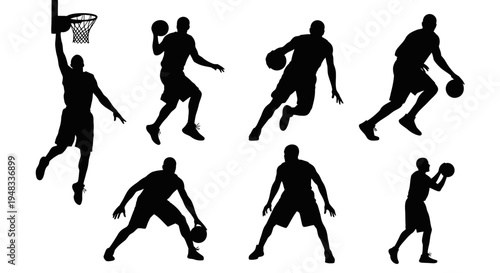 Basketball Players Silhouettes Set - Sports Action Vector Art