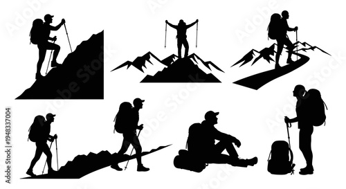 Hiking and Trekking Silhouettes: Adventure Travel Vector Art