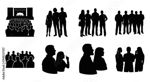 Audience Silhouette Icons: Crowd, People, Event, Audience, Performance, Stage