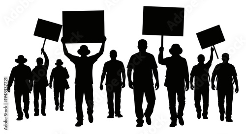 Protestors Silhouette With Signs: Social Justice  Activism Vector Art
