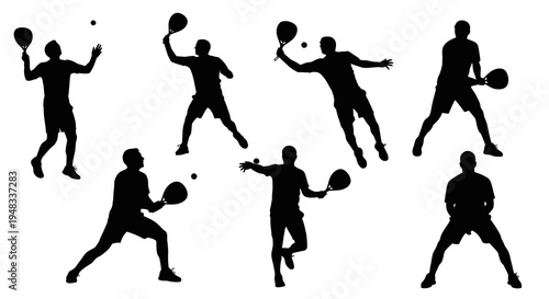 Black  White Silhouette of People Playing Paddle Tennis, Sports Icon