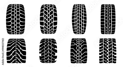 Black  White Vector Art of Eight Different Tire Treads