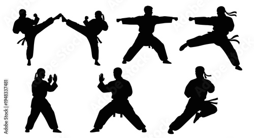 Martial Arts Silhouettes: Karate Action Poses, Fighter Vector Art