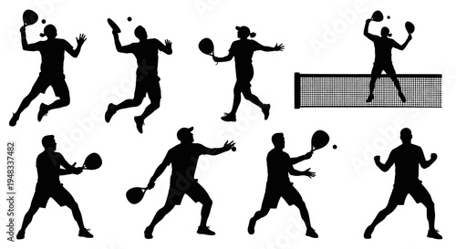 Silhouette of People Playing TennisPadel on White Background