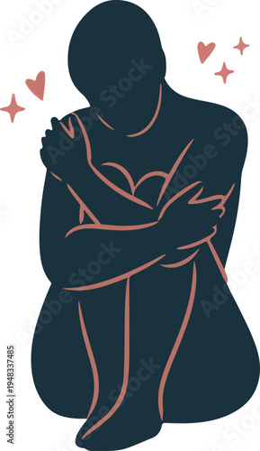 Person Hugging Own Body Self Care Silhouette