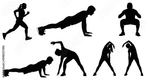 Fitness Silhouettes: Diverse Exercises for Health  Wellness