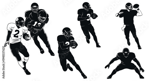 Black and White American Football Players Silhouettes