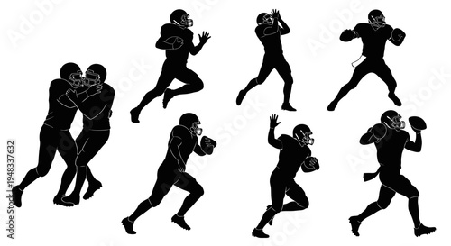 Black  White Silhouettes of American Football Players in Action