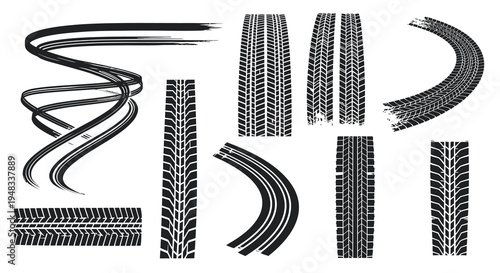 Tire Tracks, Tire Imprints, and Swirls - Automotive Vector Art