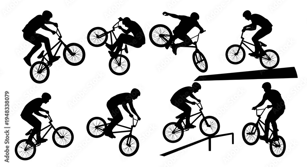 Obraz premium BMX Freestyle Bicycle Silhouettes Action Sports Vector Art
