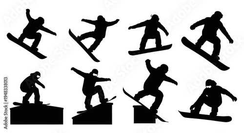 Black  White Snowboarder Silhouettes: Action Sports  Winter Recreation