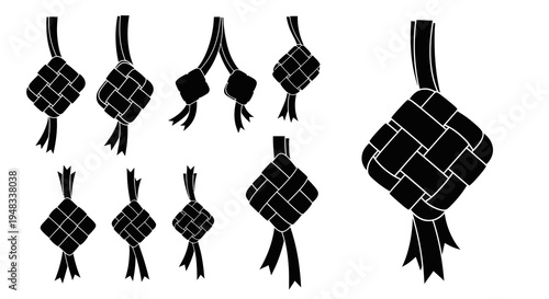 Black and White Ketupat Icons for Ramadan Food  Celebration
