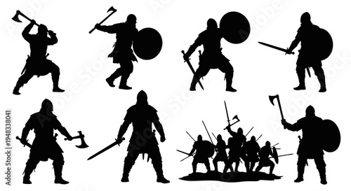 Viking warriors silhouette, battle, medieval, warrior, viking