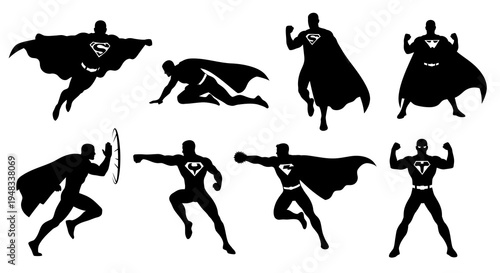 Superman Silhouette Vector Poses - Superhero Action Icons