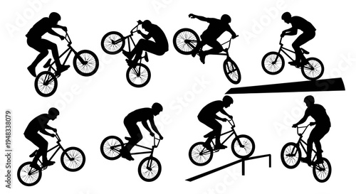 BMX Freestyle Bicycle Silhouettes Action Sports Vector Art