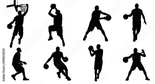 Basketball Player Silhouettes Collection - Dynamic Action Poses Vector
