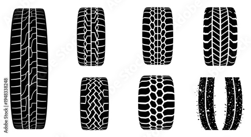 Black and White Tire Treads Collection, Automotive Industry, Stock Vector Art