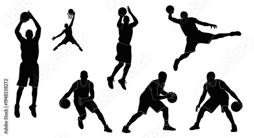 Basketball Players Silhouettes - Action Poses, Sports and Fitness Vector Art