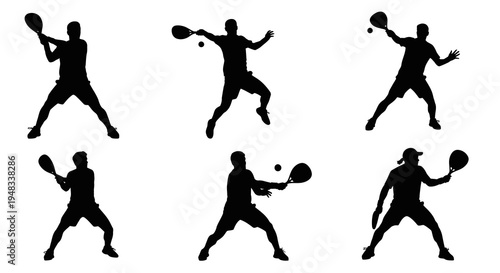 Silhouette of Tennis Player in Action, Sports Black and White Vector