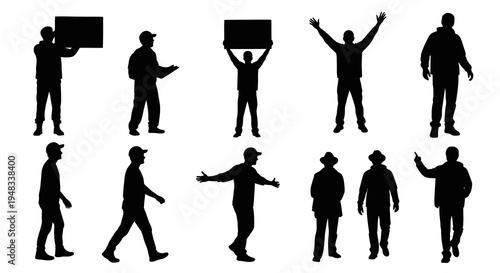 Silhouette of People Holding Signs and Gesturing in Black and White
