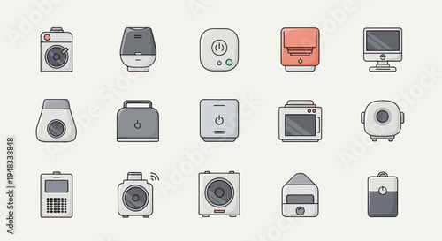 A collection of 15 stylized electronic devices in a grid layout