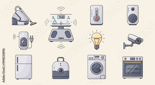 Collection of smart home devices including appliances, security, and comfort items
