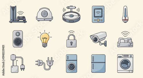 A collection of modern smart home devices and appliances