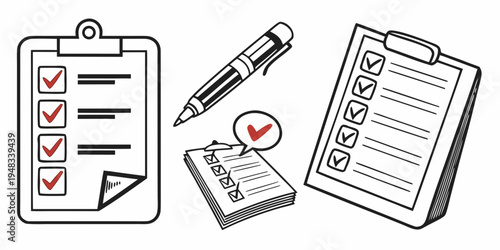 clipboard with checklist and pen on top Vector
