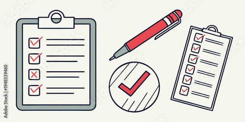 a clipboard, pen and checklist Vector