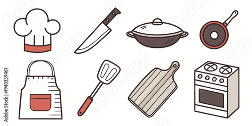 kitchen utensils and appliances icon set Vector