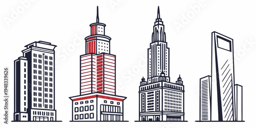 a group of skyscrapers with one under construction Vector