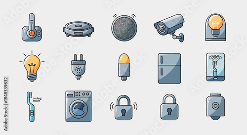 Assortment of modern household appliances and smart home devices