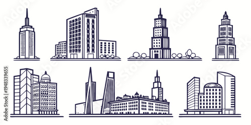 a collection of city skylines and famous buildings Vector