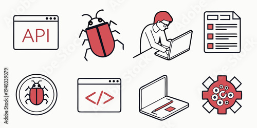 a collection of icons related to api and bug Vector