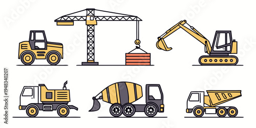 a set of construction vehicles and equipment Vector