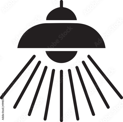 Ceiling light fixture projecting bright rays downwards symbolizing illumination floodlight overhead brightness or modern industrial lighting design element