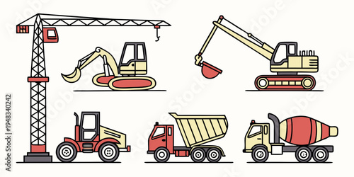 a group of construction vehicles and equipment Vector