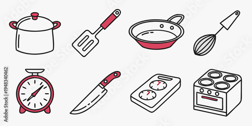 kitchen utensils and appliances icons Vector