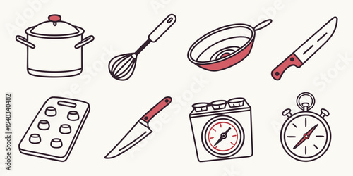 kitchen utensils and tools for cooking and time management Vector