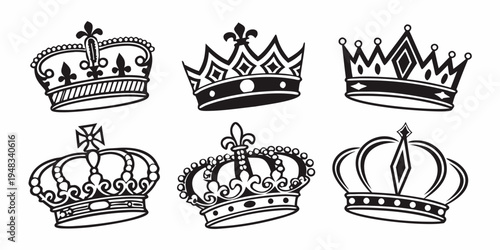 six different crowns in various styles and designs Vector