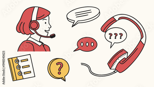 customer service representative with headset and speech bubbles Vector